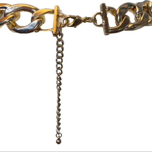 Vintage Chunky Heavy Gold Link Chain Choker Necklace with Pave Diamond Accents - Picture 5 of 5